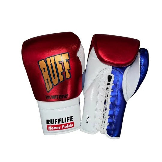 RUFF Lace Up Training Gloves (CHROME RED 16oz)
